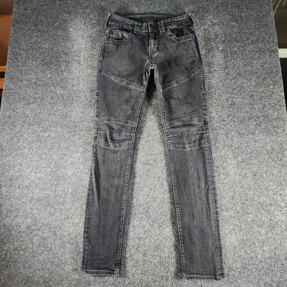True Religion Mens Skinny Moto DK Black Jeans Size 29 Biker Denim